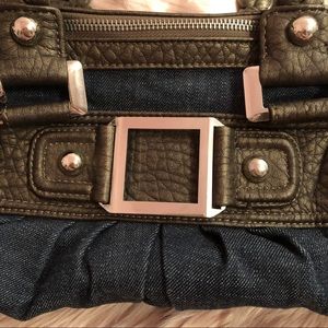 Black Rivet Denim and Leather Satchel Handbag